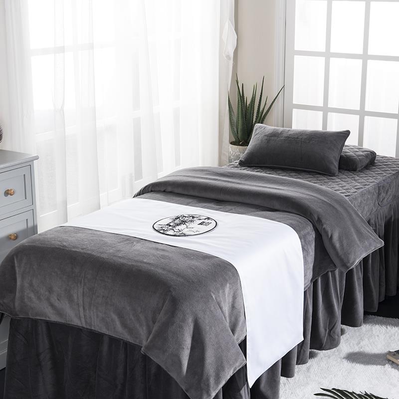 美容床罩四件套天鹅绒加厚水晶保暖高档简约床套SPA按摩定做深灰