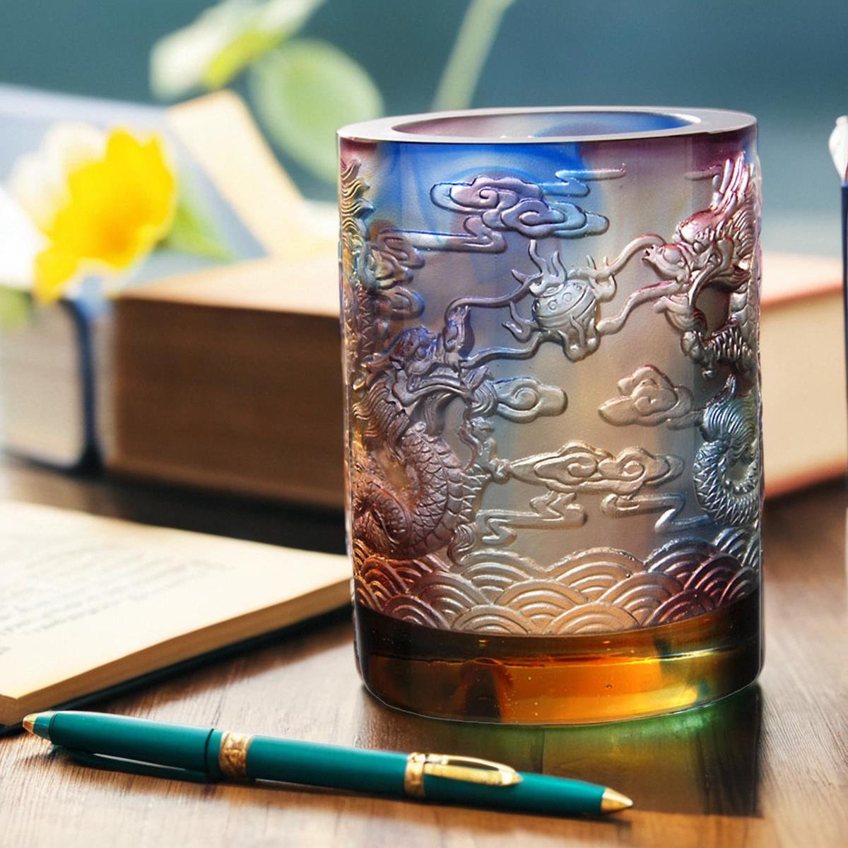 高颜值琉璃笔筒轻奢创意高级办公桌文创摆件水晶玻璃工艺礼品摆饰