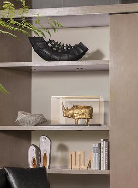 轻奢高档办公室样板间摆件客厅书房展示柜水晶工艺品纯铜犀牛摆设