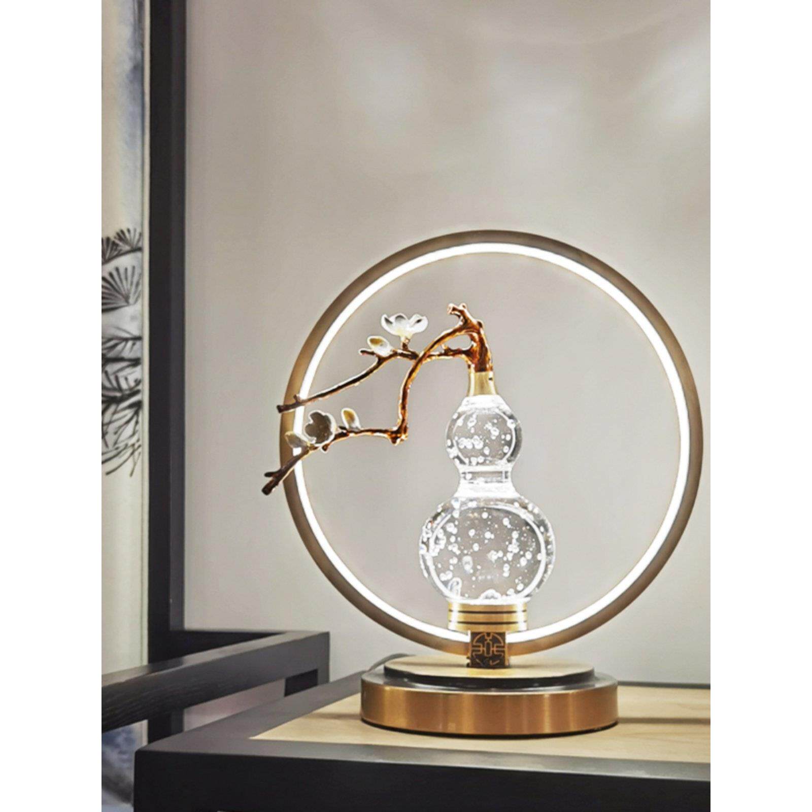 新中式全铜小台灯禅意水晶葫芦书房茶室玄关中国风民宿风水小摆件