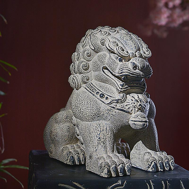 新中式风格摆件高档轻奢禅意古典茶室柜子装饰博古架狮子貔貅麒麟