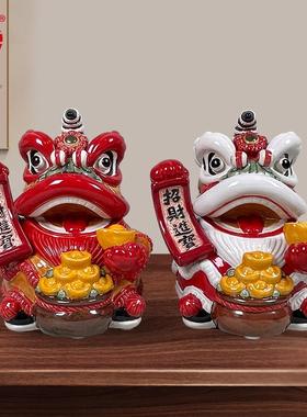 招财狮子摆件店铺公司开业送礼品创意陶瓷收银台装饰前台喜庆摆件