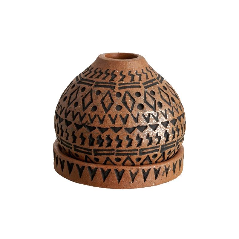 邸高进口系列中古风自然系室内玄关卧室红陶瓷雕刻香薰艺术摆件