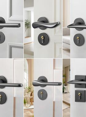 灰色卧室门锁室内房间门把手家用静音铝合金两件式锁实木门把手锁