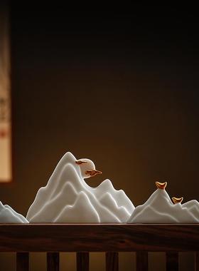 假山小摆件创意微景观鱼缸造景陶瓷客厅玄关中式装饰品搭配摆设