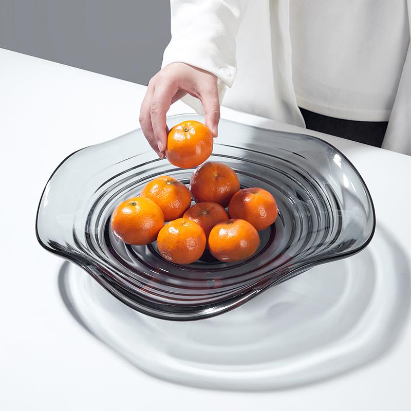 高档水晶琉璃水果盘摆件轻奢现代玻璃果盘家用客厅茶几2023新款