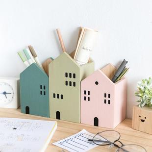 阿楹 桌面可爱笔筒书架文具创意儿童女孩男孩遥控器木收纳盒礼物