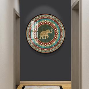 東南亞圓形鋁合金晶瓷家居墻壁掛畫泰式 飾畫 小象瑜伽館餐廳客廳裝