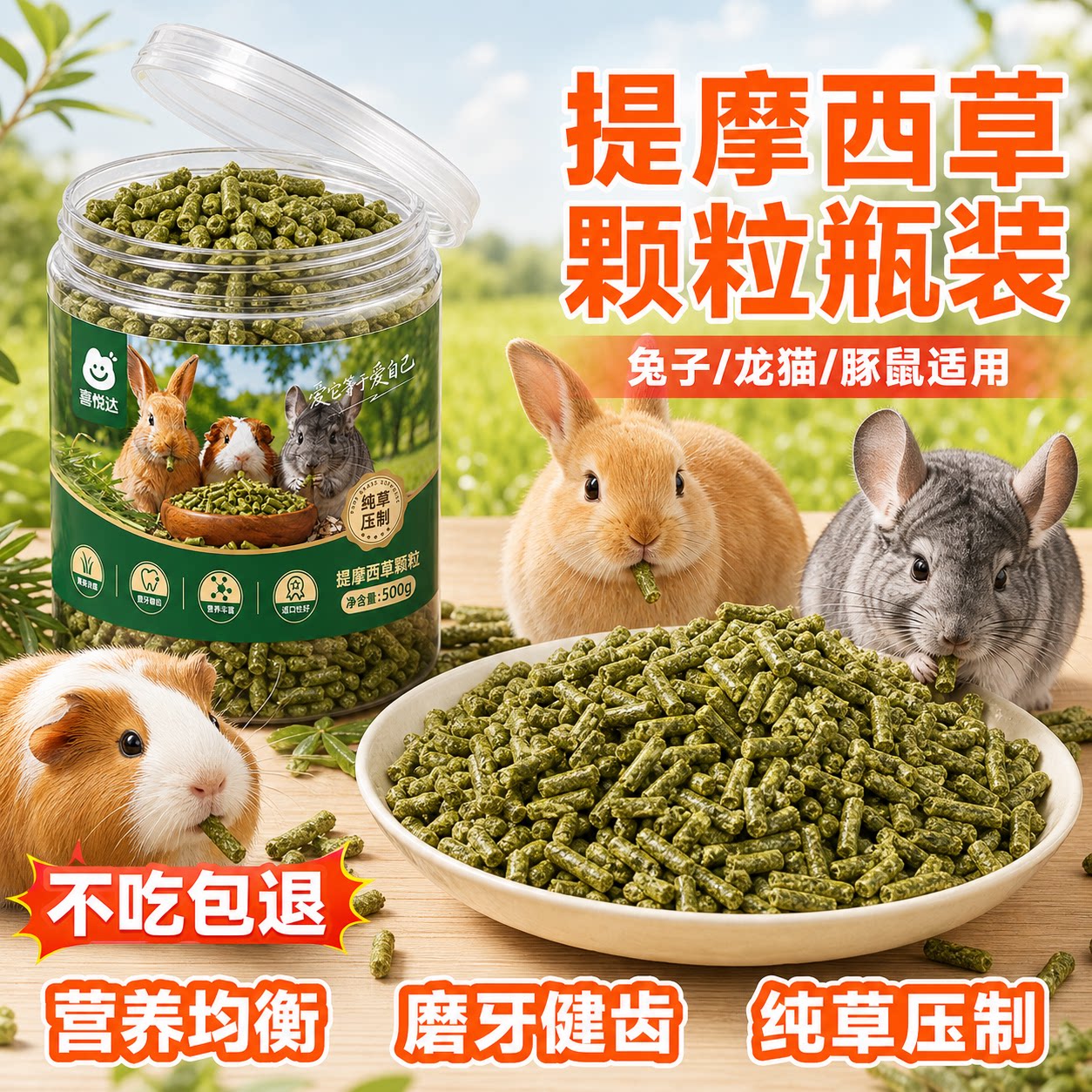 提摩西草颗粒兔子饲料豚鼠龙猫荷兰猪专用粮食草粮纯草压制兔粮
