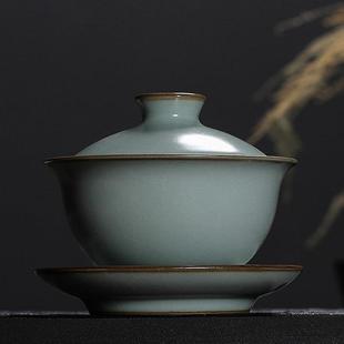 三才盖碗茶杯大号手工冰裂陶瓷单个手抓泡茶功夫茶具汝窑复古家用