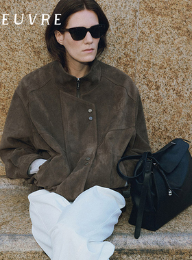 允仔同款loeuvre高质感仿麂皮夹克外套女休闲巴恩风上衣 SL5XJ830