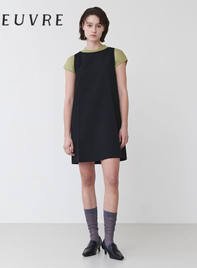 loeuvre黑色无袖迷你连衣裙2025春夏新款羊毛混纺A字裙子SW5SO106