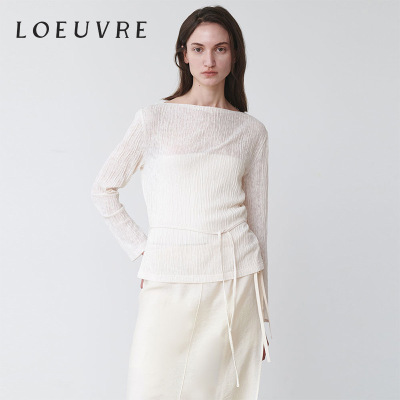 loeuvre压褶针织上衣女长袖T恤