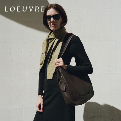 loeuvre牛皮半月包女通勤包