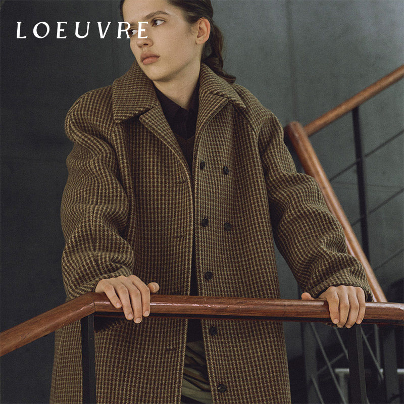 loeuvre经典千鸟格羊毛外套女