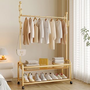奶油风入户家用 挂衣架落地卧室可移动衣帽架晾衣置物架子2024新款