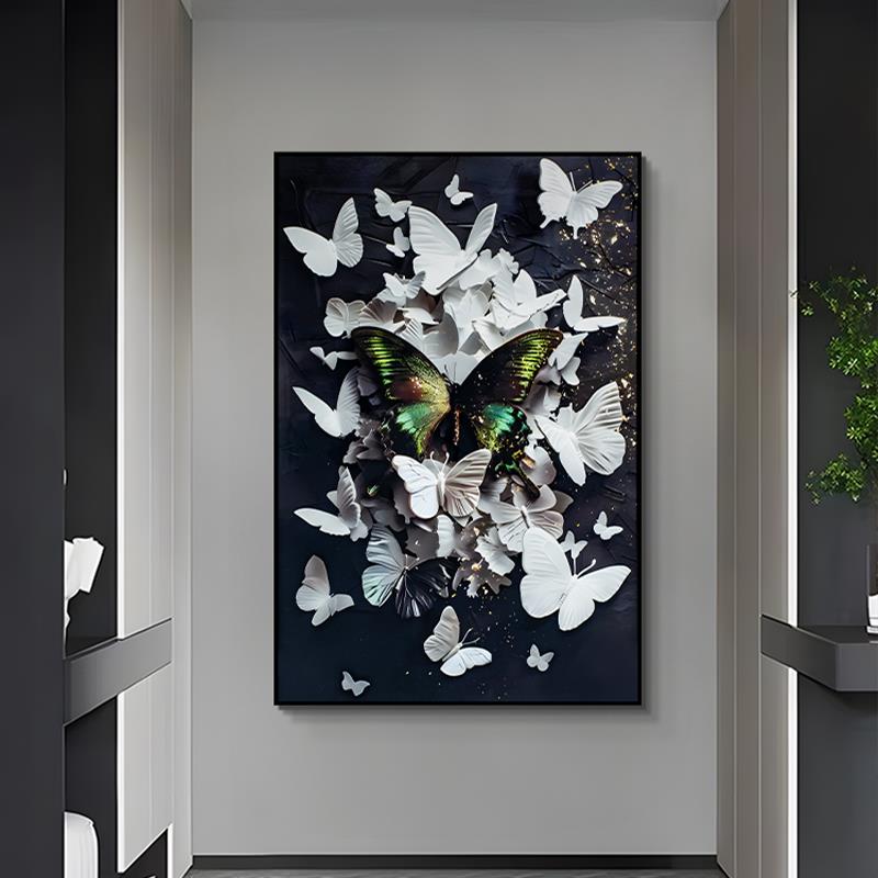 黑白走廊装饰画 ins风高级客厅沙发墙壁画女生卧室挂画蝴蝶80120图片