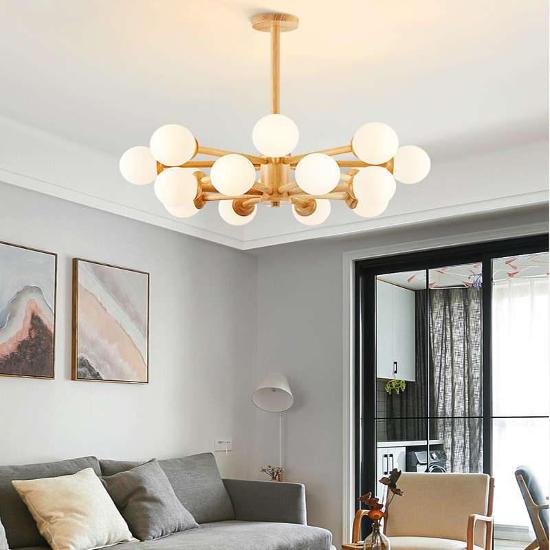 北欧客厅吊灯简约现代大气家用日式实木卧室书房魔豆灯原木风灯具