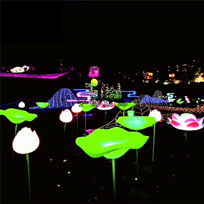 小区公园河边亮化组合6个为一套led水中荷花灯 户外荷花灯河灯