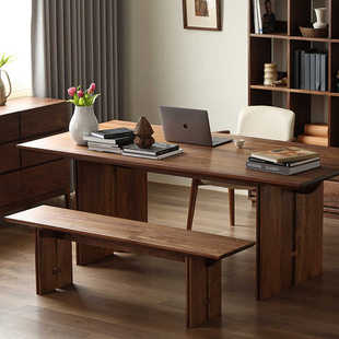 黑胡桃木客厅大长书桌工作台全实木办公桌家用实木桌子大板书桌餐