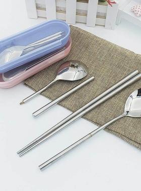 304不锈钢折叠勺子筷子套装盒装可拆卸组装勺筷户外旅行便携汤勺