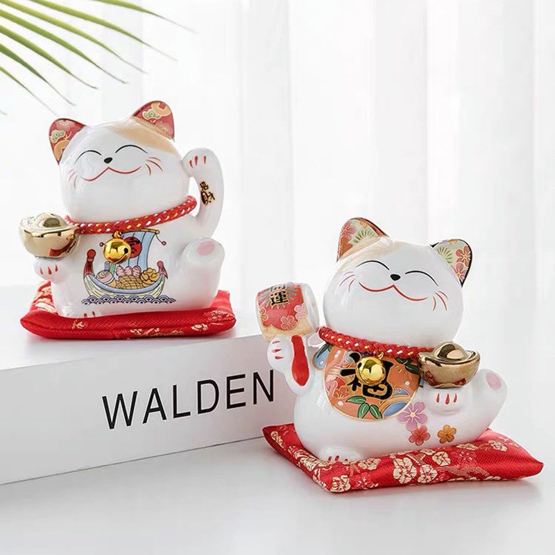 速发招财猫小摆件陶瓷存钱罐创意礼品可爱办公桌面发财猫迷你摆件