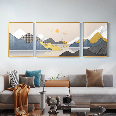 速发山壁风景客厅装饰画轻奢沙发背景墙挂画新中合三联组式水画