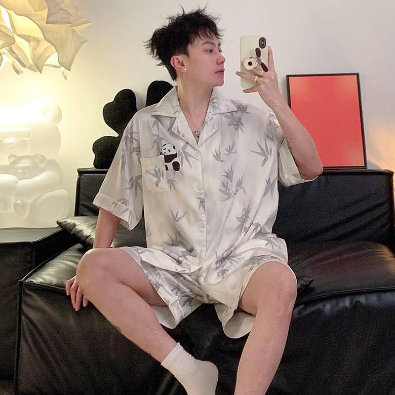 现货速发冰雪丝睡衣男薄款2025年新款宽松码家居服套装