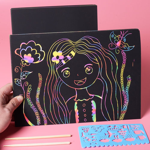 速发A4儿童炫彩刮画纸套装幼儿园学生画画黑色手工美术手图花刮刮