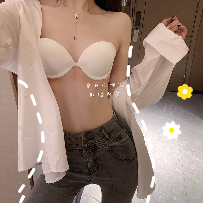 速发有钢圈聚拢防滑抹胸小胸胸罩小性感美背透明肩带少文胸内衣