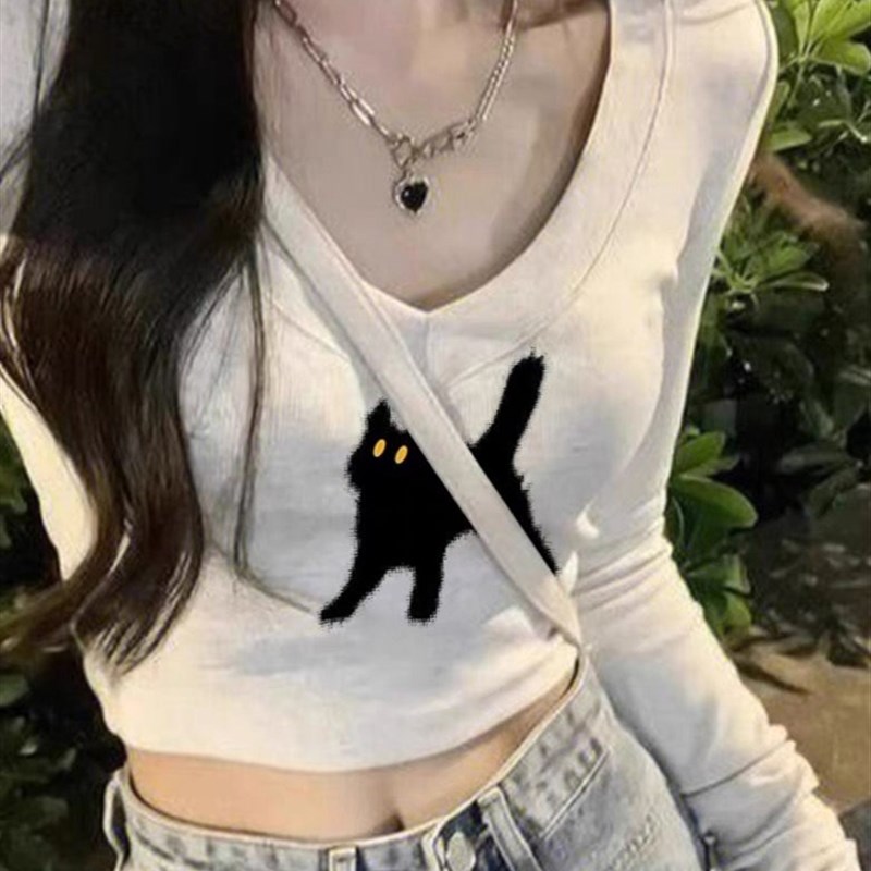 现货速发辣妹短款露脐T恤早春打底小衫内搭时尚长袖上衣服潮