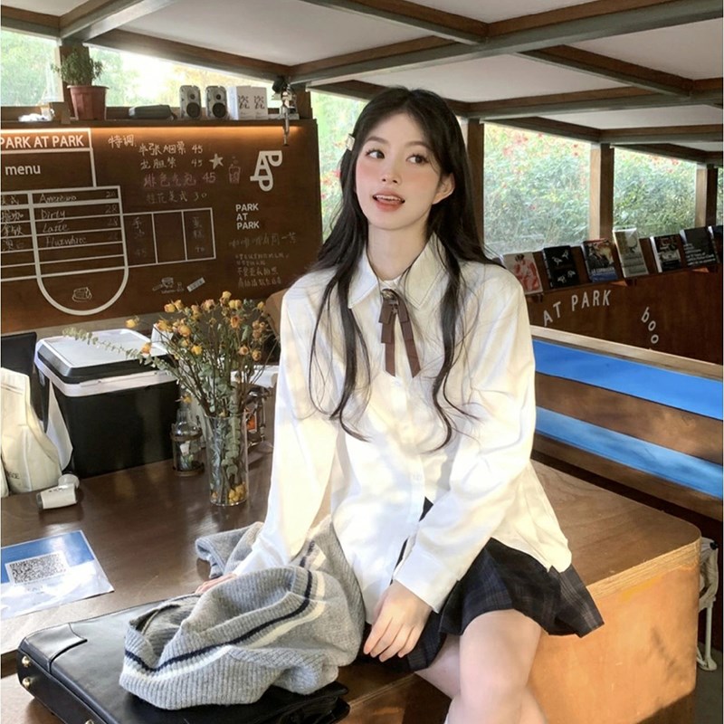 速发学院风jk白长袖上衣百搭通勤小个学衬础款子生基衣班服