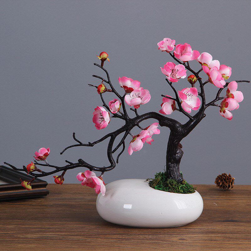 速发禅意陶瓷花瓶装石头仿饰品梅花水厅摆件客培花盆器创意绿萝小