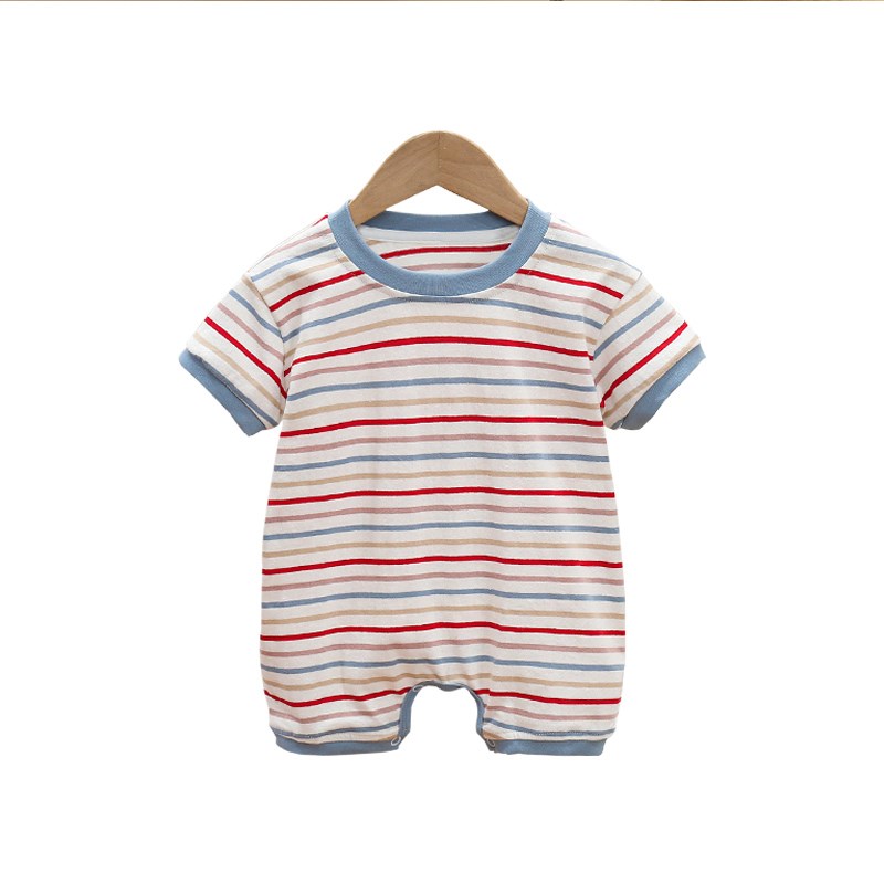 速发婴儿202夏装韩版连体衣衣服男宝宝爬爬服宽松哈衣条纹连身衣