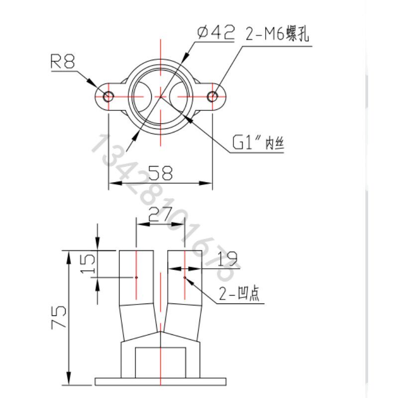 速发换热器风机盘管带耳集水头铜接头带耳水管水路空调配件1寸1