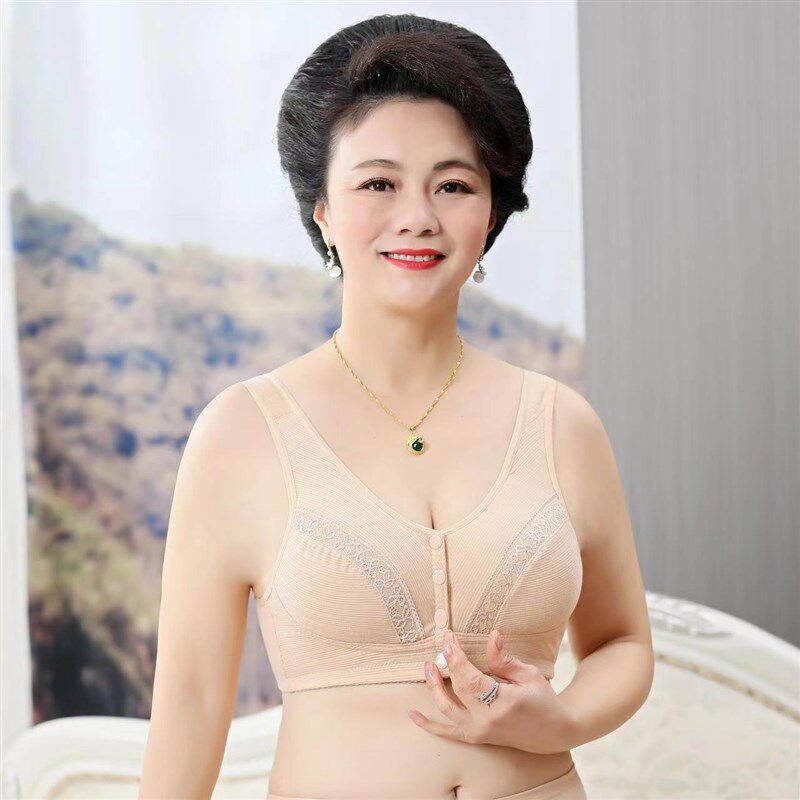 现货速发新款中老年妈妈无钢圈收副乳聚拢内衣文胸前扣大妈背心胸