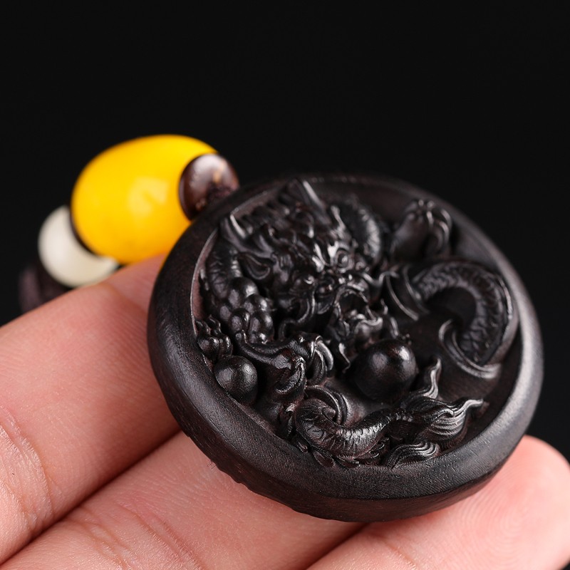 速发12生黑檀木牌守护神木质项链祥龙献瑞吊坠饰品龙马虎鸡狗猪乌