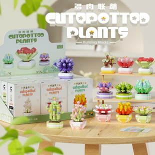 多肉盆栽积木永生花植物仙人掌小颗粒拼装益智玩具摆件男女孩礼物
