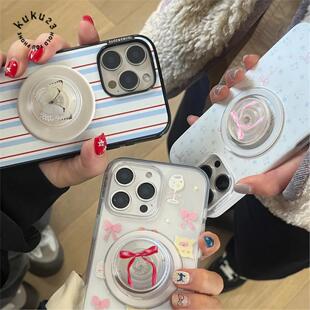 粉色蝴蝶结手机支架清风蝴蝶气囊伸缩红色粘贴防摔泡泡pps磁吸