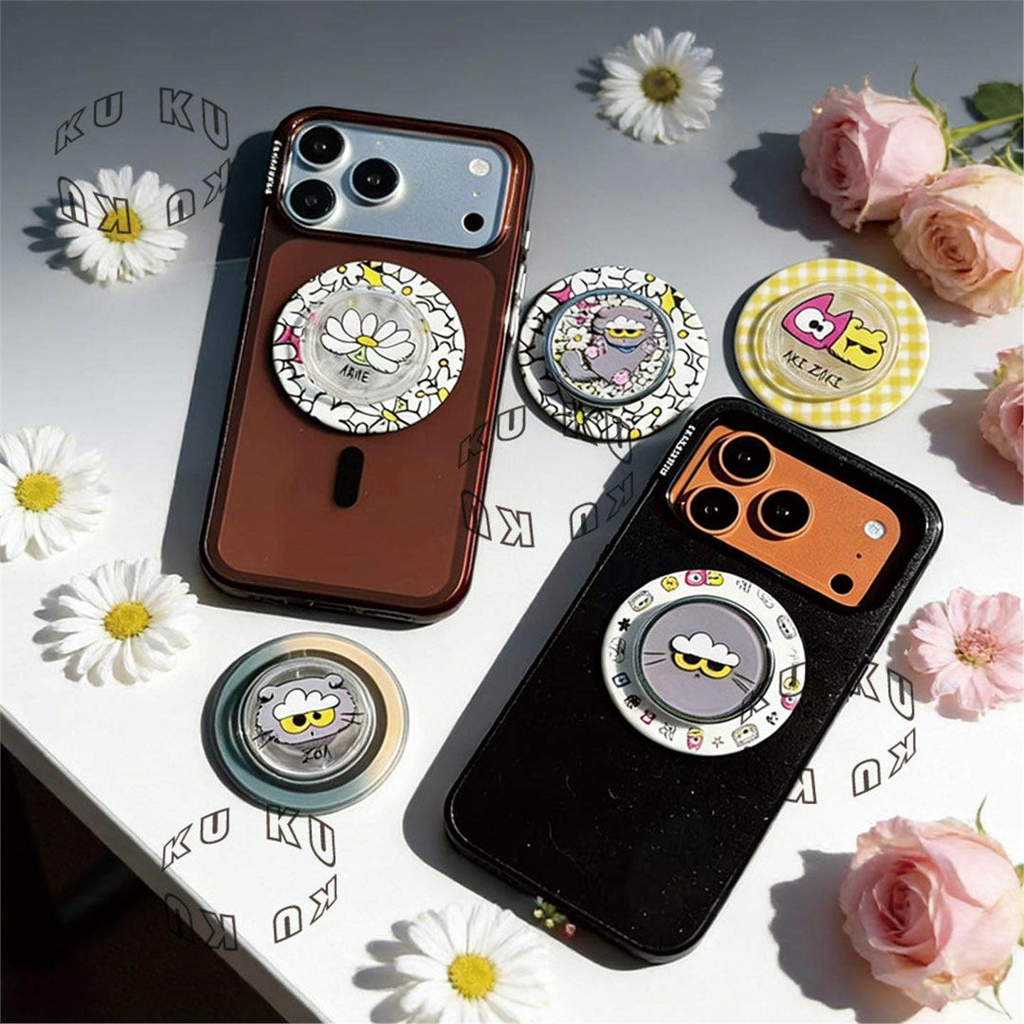 权志龙小雏菊手机磁吸气囊ZOA灰猫支架桌面卡通支撑架泡泡PPS啪