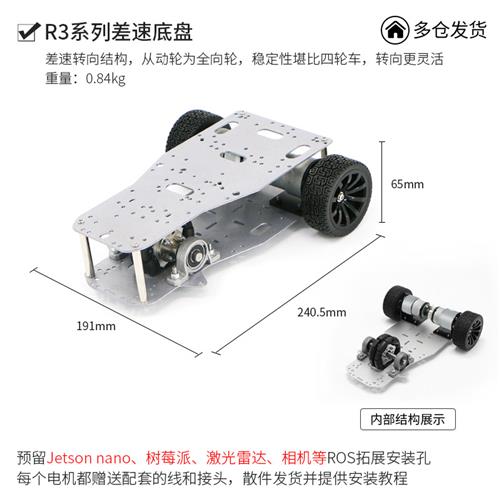 R3系列智能小车底盘R3S麦克纳姆轮阿克曼四驱全向轮无人车STM32