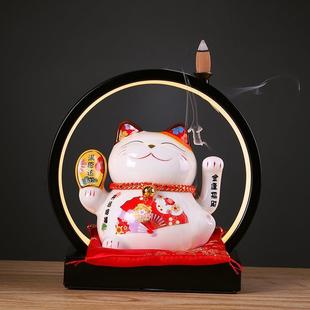 招财猫灯圈陶瓷摆件电动摇手收银台店铺家居开业礼品自动招手