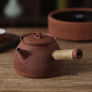 潮州红泥砂铫侧把烧水壶手工急须壶炭炉电陶炉清泉煮茶壶跳刀陶壶