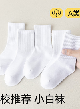 儿童袜子春秋薄款学生白袜男童女童短袜纯棉抗起球无骨白色中筒袜