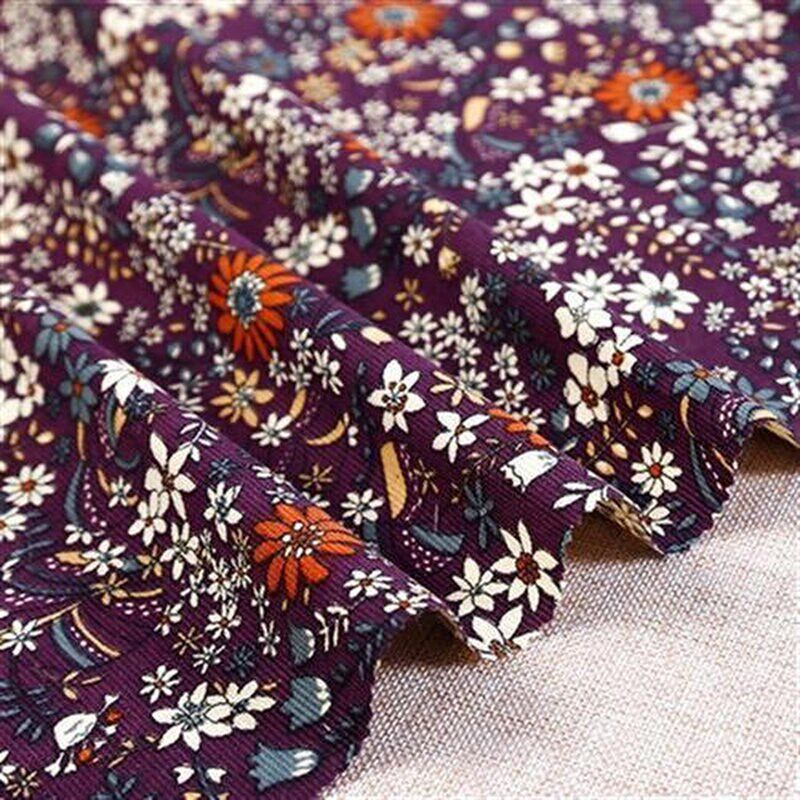 速发纯棉布料 印花21细条绒服装连衣裙棉袄鞋面小花手工面料