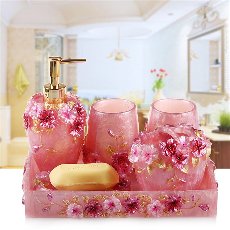 速发欧式树脂五件套新婚套装浴套用品创意牙具洗漱室件漱口杯