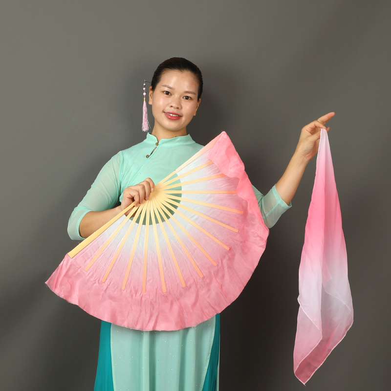速发真丝舞蹈扇 胶藕秧歌扇子 州粉渐变色 民舞古典间 跳舞扇子手