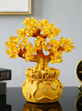 速发招财发财树摆件电柜乔酒视装饰品中式办公桌摆设开业柜迁新居