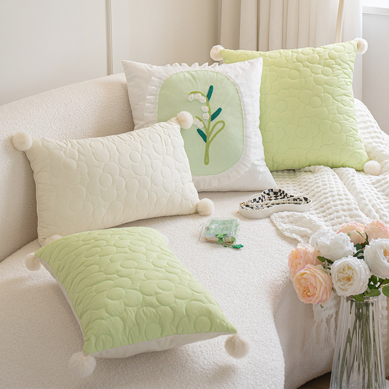 速发2025网红嫩绿色抱枕套不含芯沙发客厅奶油靠垫小清新可爱靠背