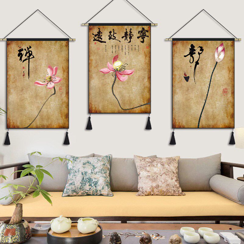 速发中式挂毯装饰画中国风布艺挂画茶室餐厅饭店墙布挂布布画